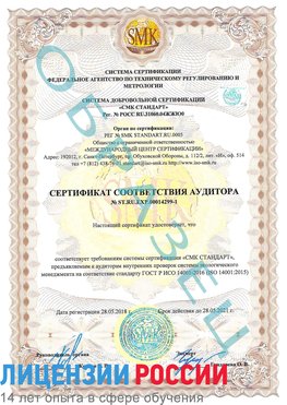 Образец сертификата соответствия аудитора №ST.RU.EXP.00014299-1 Прохоровка Сертификат ISO 14001